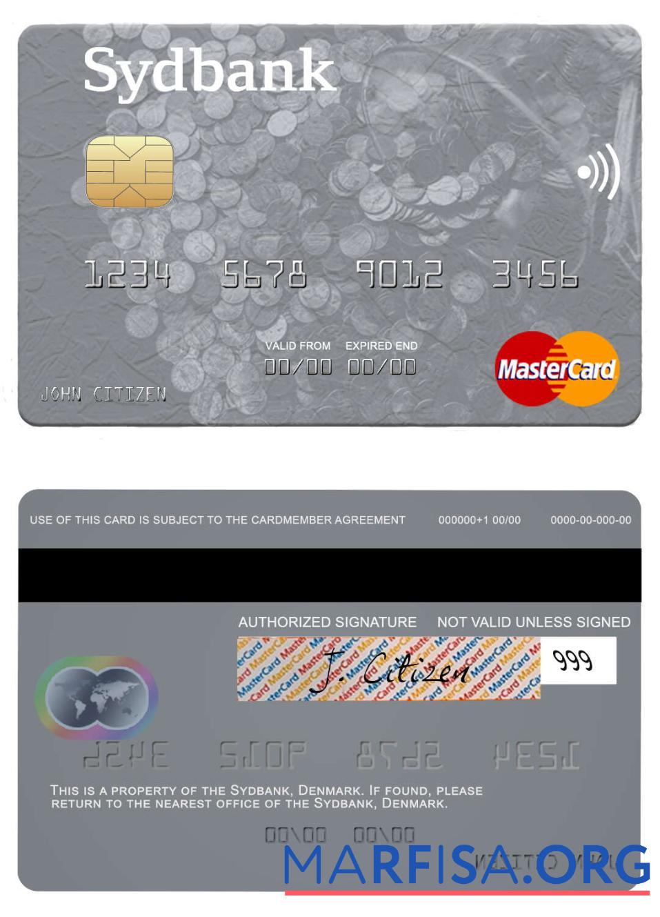 Printable Denmark Sydbank mastercard template